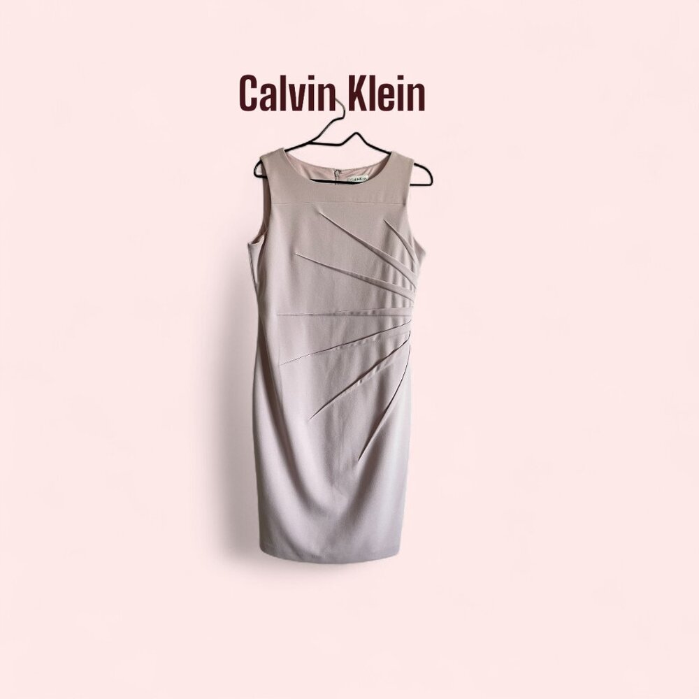 Calvin Klein Blush Sleeveless Ripple Dress – Size 10